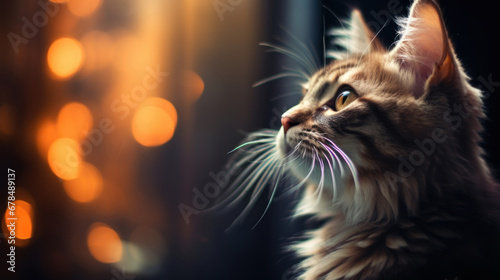 A cat in the background of a festive bokeh
