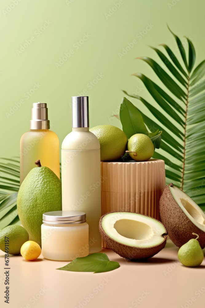 Mock up cosmetic products for skin and hair care with plant extract. Natural cosmetics. Mock up cosmetic products for skin and hair care with plant extract. Natural cosmetics.