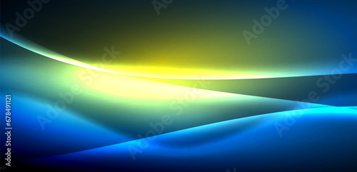 Dynamic waves in ethereal glow of neon lights. Concept merges fluidity of motion with vibrant allure of neon, crafting entrancing backdrop that embodies both vitality and futuristic sophistication
