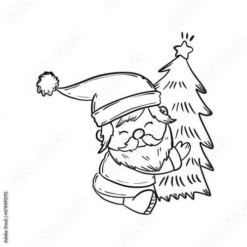 santa claus and christmas tree. SVG file, good quality for printing. On transparent backgound.
