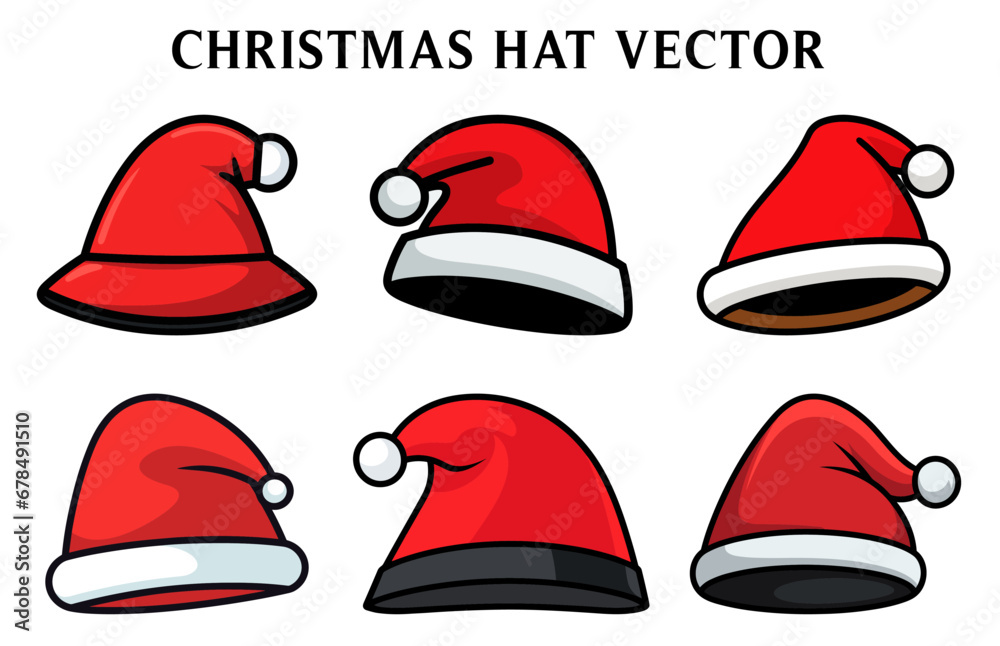 Santa Claus Hat Vector illustration Set, Christmas Hat Clipart Bundle Santa Claus Hat Vector illustration Set, Christmas Hat Clipart Bundle