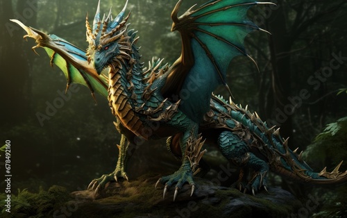 Green dragon in the forest, symbol of the year 2024, AI © Vitalii But