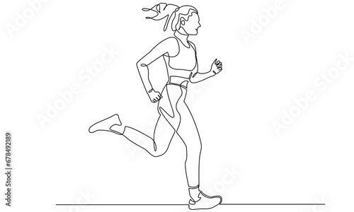 single continuous line drawing of a young woman athlete running fast.Sport running woman concept of sports, fitness, athletics, running, jogging, gym, fast run, speed, human. Vector illustration .