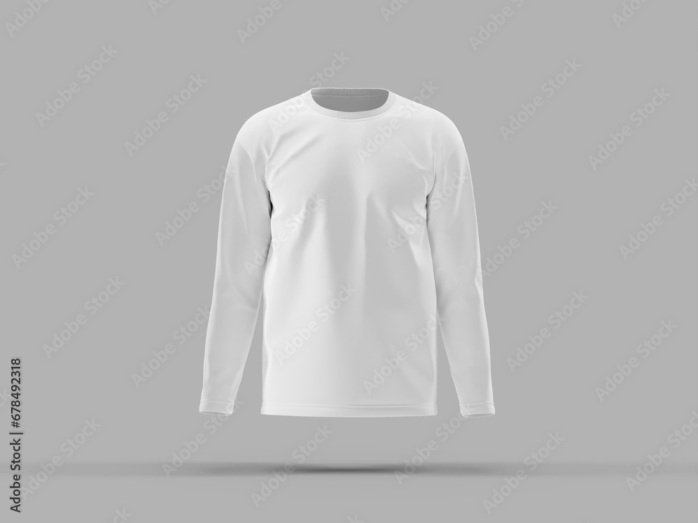 White Blank Long Sleeve T-Shirt 3D Mockup in Grey Background White Blank Long Sleeve T-Shirt 3D Mockup in Grey Background