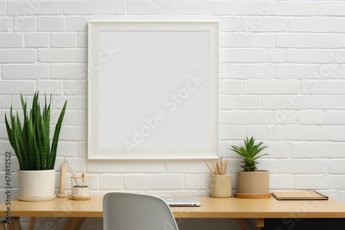 blank frame in modern home interior mockup background © fledermausstudio