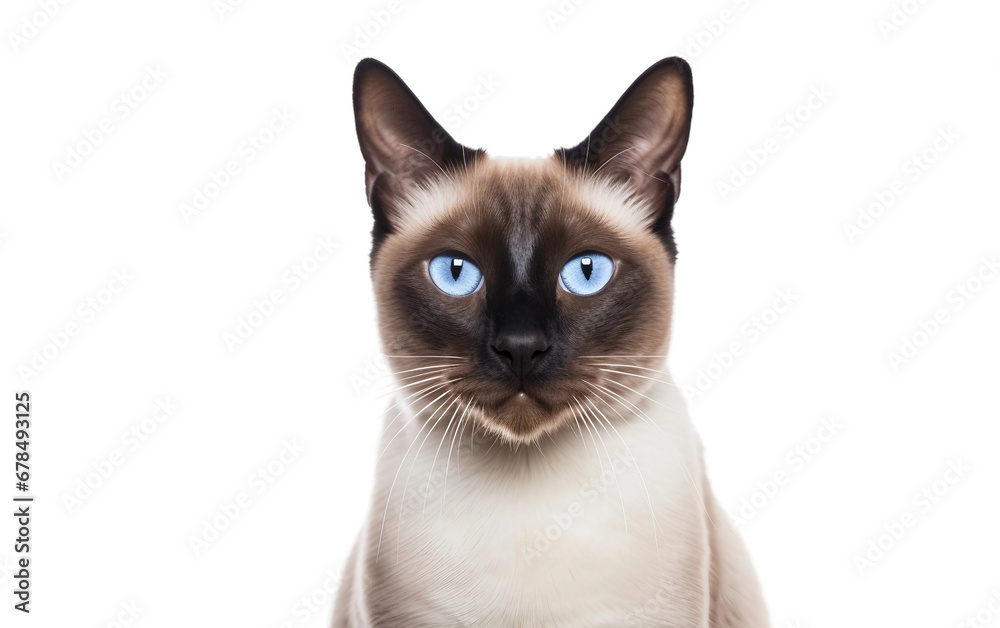 Portrait Curious and Playful Siamese Cat With Cute Blue Eyes Isolated on Transparent Background PNG.