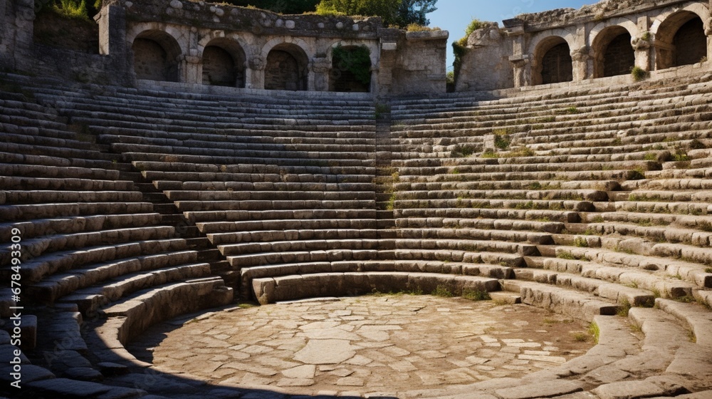 a medieval amphitheater, where weathered stone seats stand witness to performances lost in the echoes of time