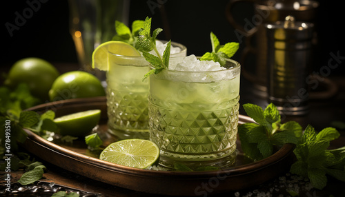 Refreshing mojito cocktail with lime, mint, and citrus garnish generated by AI