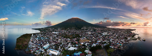 defaultstunning Ternate, Maitara and Tidore Island from bird eye view at sunset. These islands is called the land of spices in the past because western people searching for spices until Moluccas.  photo