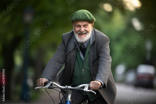 Senior man riding a bicycle and living a healthy lifestyle for longevity © evgenia_lo