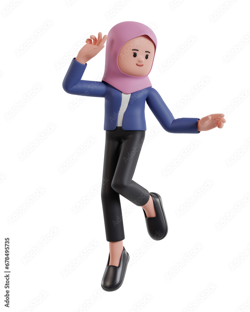 3d Illustration of Cartoon Happy successful Businesswoman wearing a hijab jumping 3d Illustration of Cartoon Happy successful Businesswoman wearing a hijab jumping