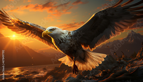 Majestic hawk soars mid air  spreading wings in freedom generated by AI