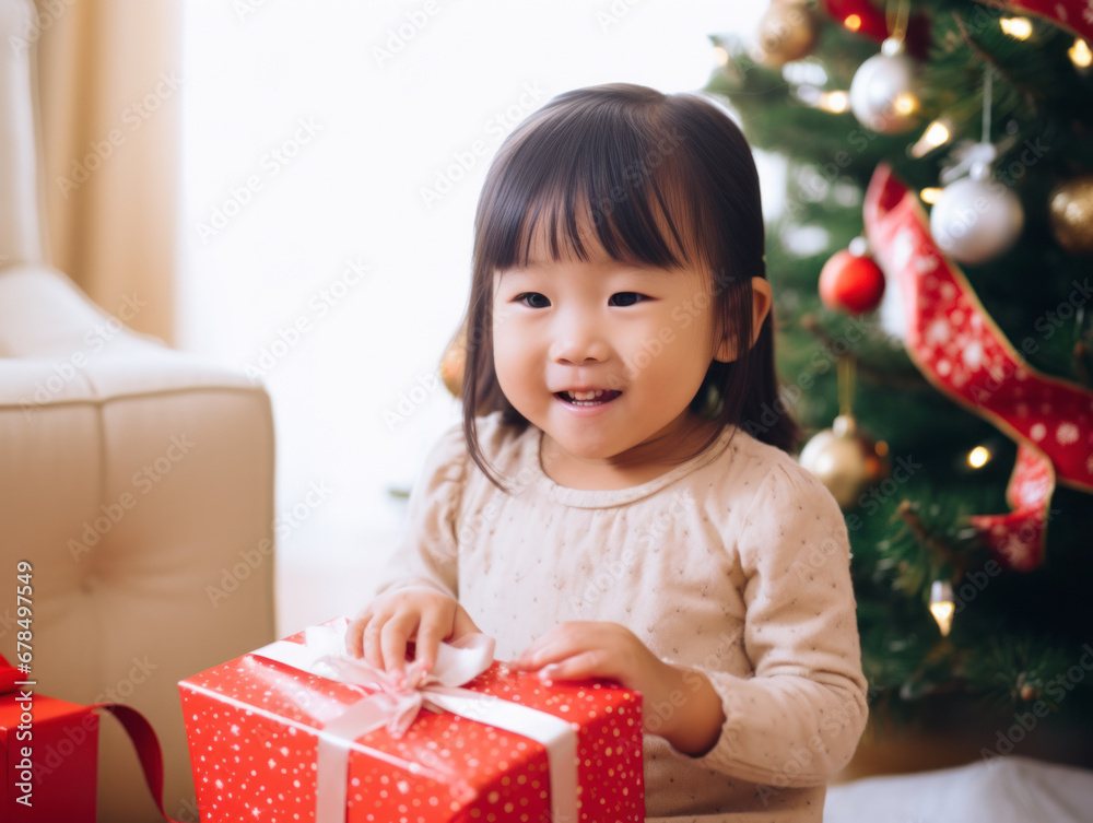 A child was happy to receive presents at Christmas A child was happy to receive presents at Christmas