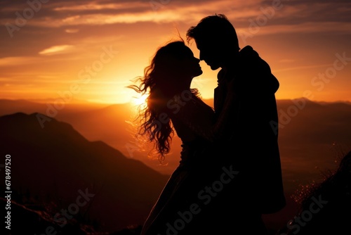 Man and Woman Embracing Against a Beautiful Sunset Generative AI