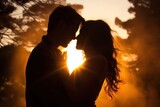 Romantic Silhouette of a Couple Kissing Against a Setting Sun Generative AI