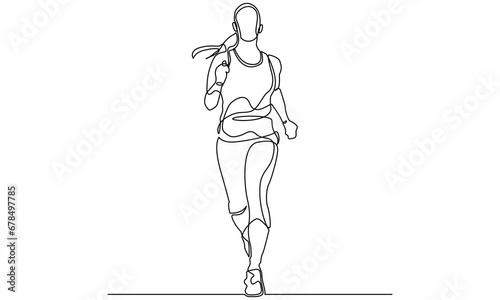 single continuous line drawing of a young woman athlete running fast.Sport running woman concept of sports, fitness, athletics, running, jogging, gym, fast run, speed, human. Vector illustration .