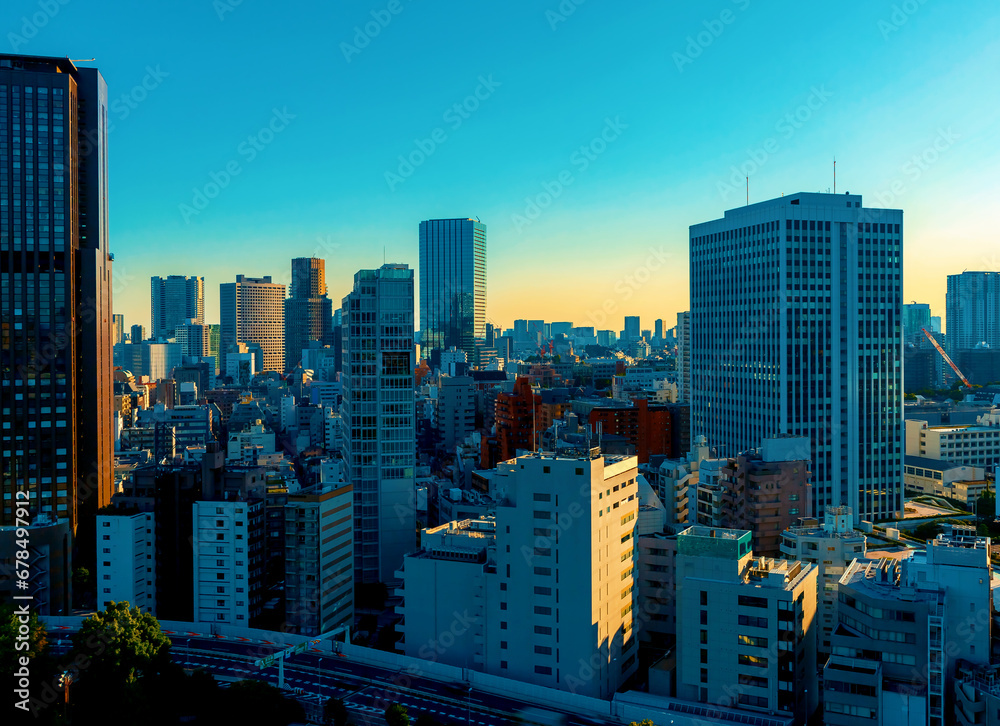 Obraz premium Skyscrapers in Minato, Tokyo Japan near sunset