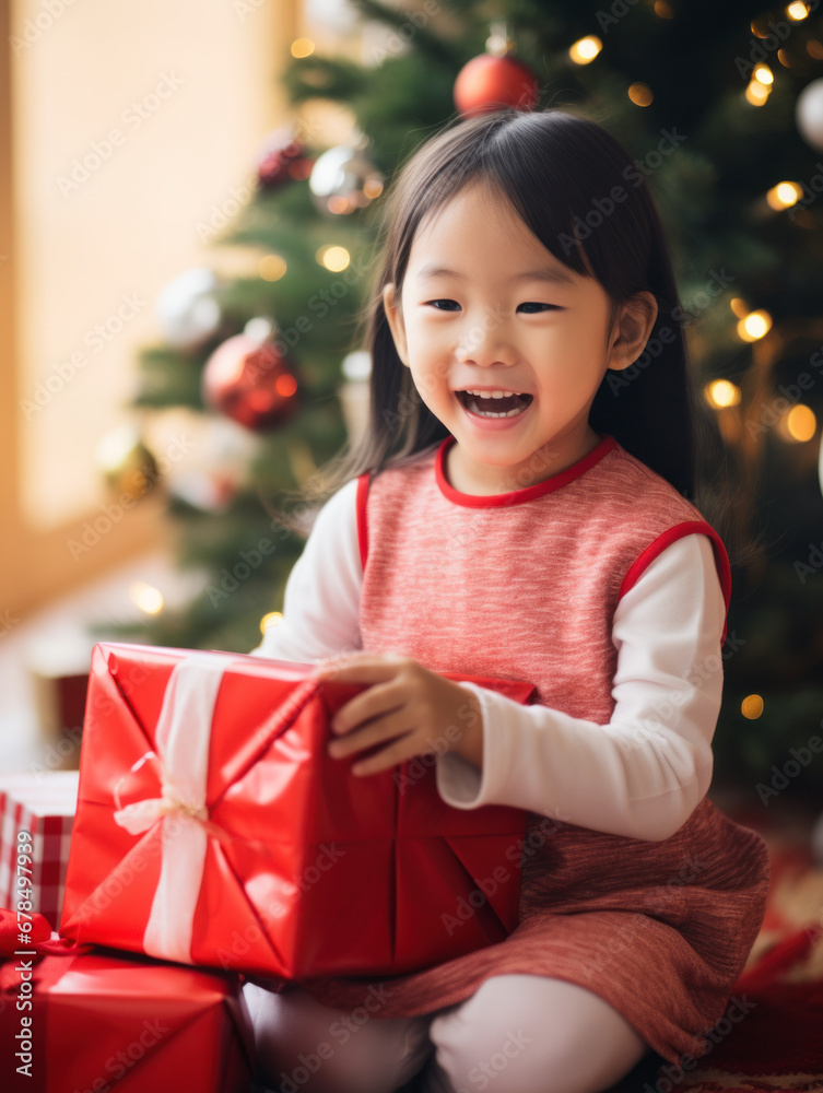 A child was happy to receive presents at Christmas A child was happy to receive presents at Christmas