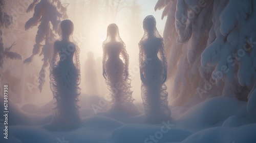 Ice sculptures of magical guardians of winter