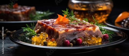 Holodets a traditional Russian and Ukrainian dish consisting of aspic poultry and beef with mustard spices and other ingredients photo