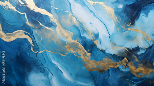 Blue creative colors. Beautiful paint with the addition of gold marble texture. generative AI. photo
