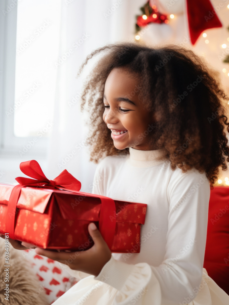 A child was happy to receive presents at Christmas A child was happy to receive presents at Christmas