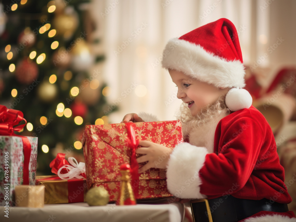 A child was happy to receive presents at Christmas A child was happy to receive presents at Christmas