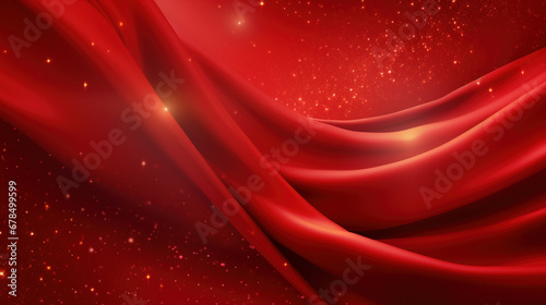 A red silk background decorated with gold stars emitting a sparkling and luxurious light.