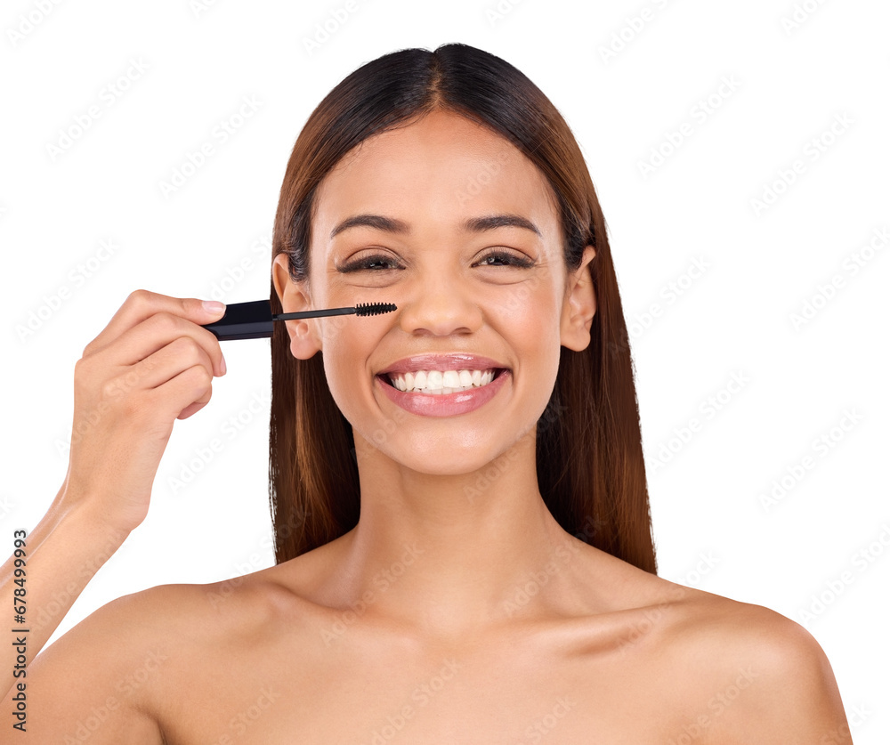 Portrait, smile and woman with mascara makeup, luxury and cosmetics isolated on transparent background. Face, person and model with self care, facial glow and product with png and eyelash extension Portrait, smile and woman with mascara makeup, luxury and cosmetics isolated on transparent background. Face, person and model with self care, facial glow and product with png and eyelash extension