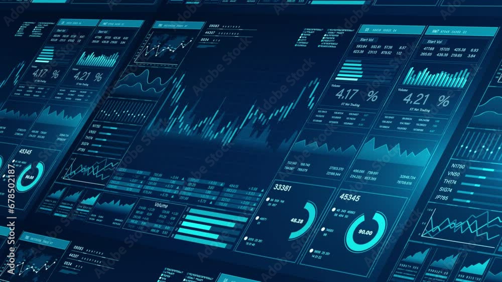 Business and financial investment. HUD infographic of financial. Business charts and data numbers, Information reports of business strategy for investment. Technology data analysis.