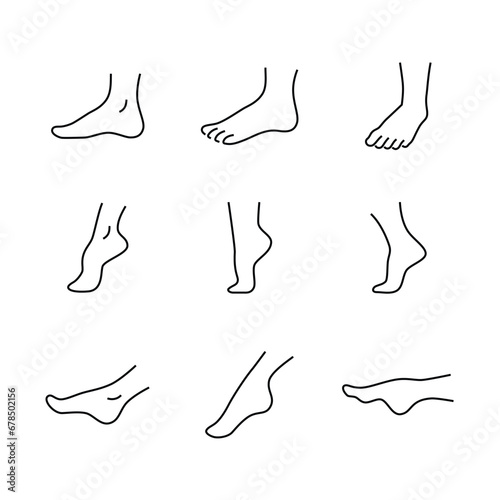 Ankle Human body part icon set. Foot care, feet, spa treatment beauty salon massage pedicure, moisturizing peeling socks leg line icons set, editable stroke isolated on white, linear vector outline