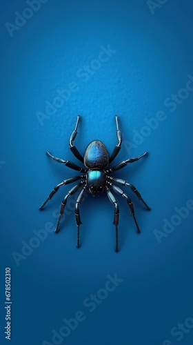 The wallpaper shows a tiny spide crawling down on blue background