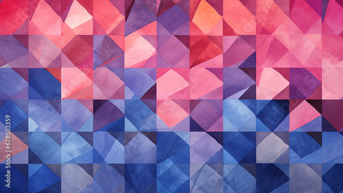 Indigo and Coral Pink Geometric Mosaic Modern Design