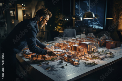 Architects Discussing Urban Development Scale Model in Office © GTXCO