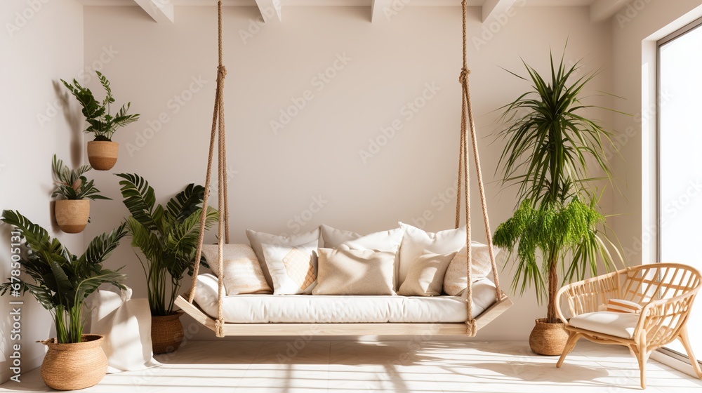 Fototapeta premium Sleek hammock, contemporary swing, modern design, outdoor comfort