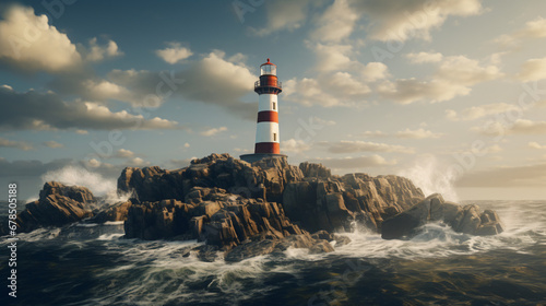 A lighthouse on a rocky