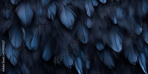 Close up of black bird feathers print background