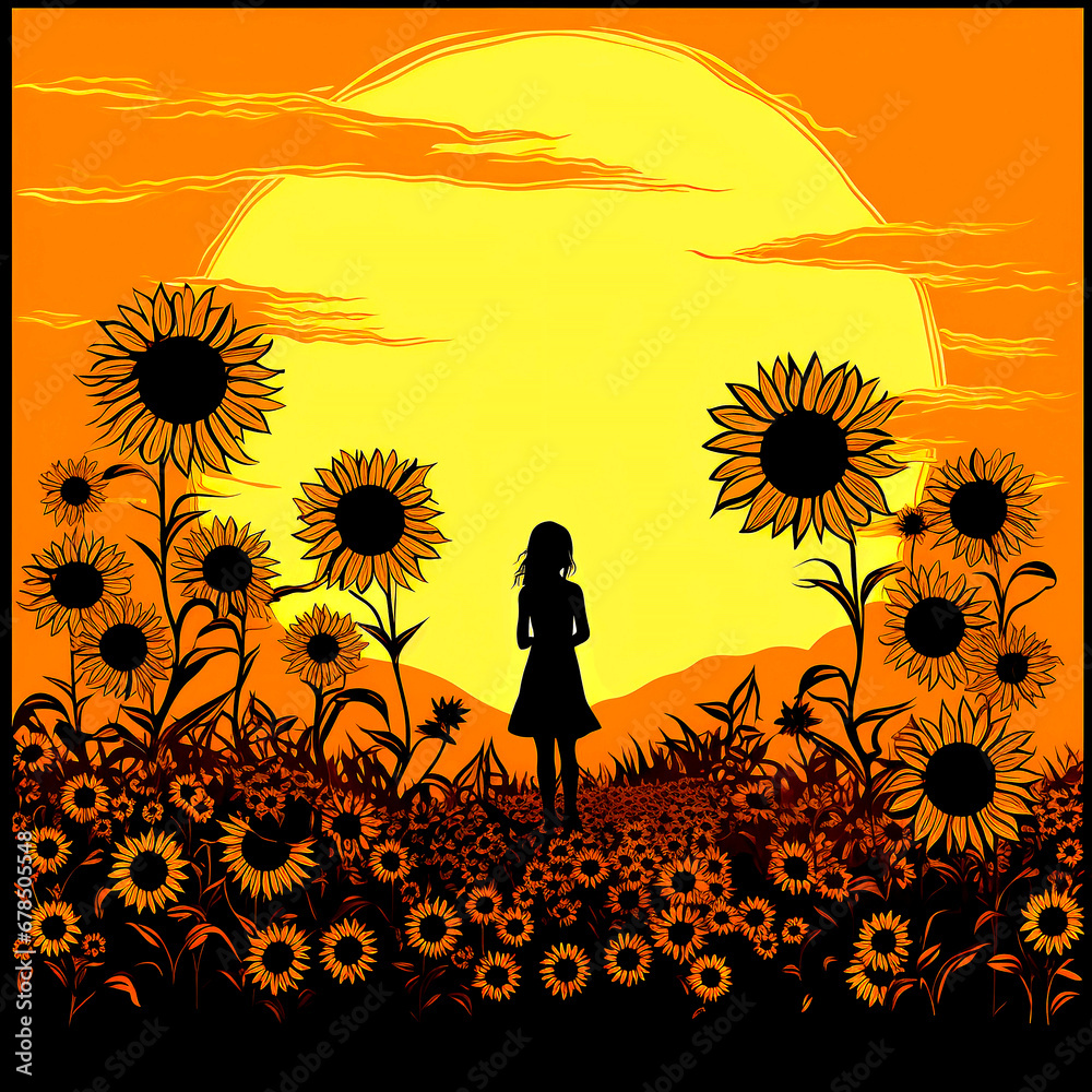 Girl on field in morning