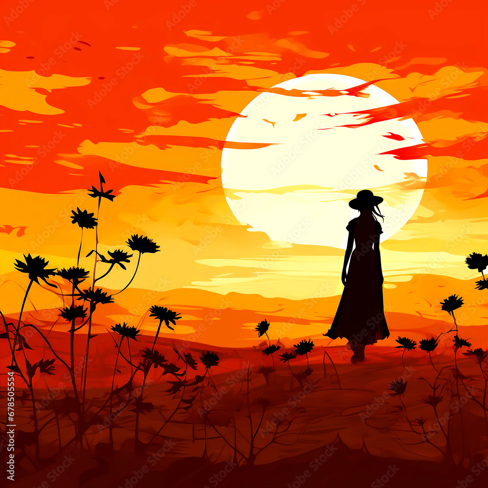 Girl on field in morning