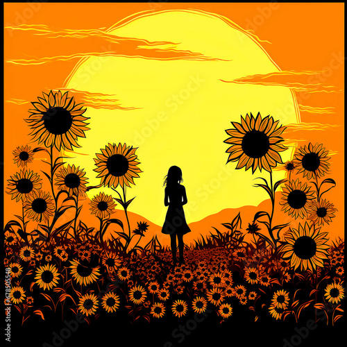 Girl on field in morning