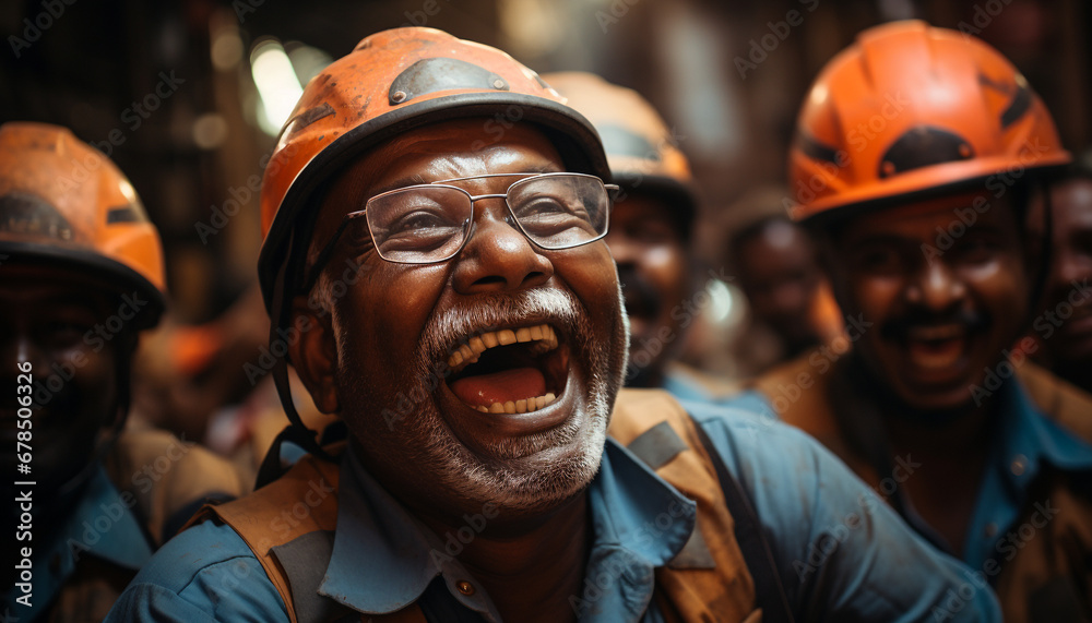 African men smiling, outdoors, looking at camera, celebrating teamwork generated by AI African men smiling, outdoors, looking at camera, celebrating teamwork generated by AI