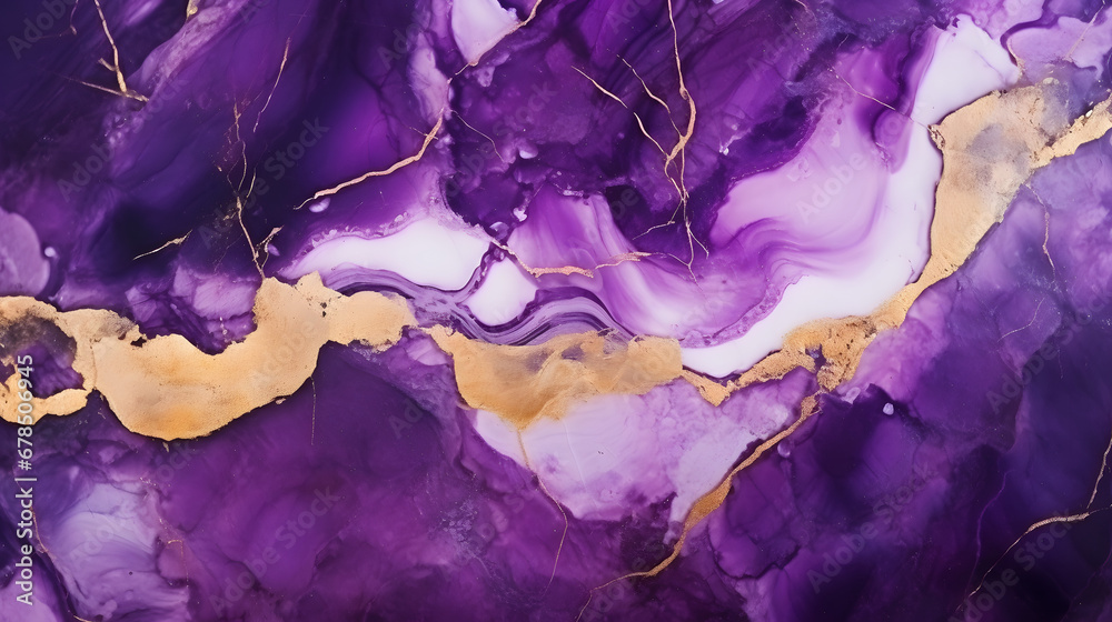 Luxury purple and gold stone marble texture. Alcohol ink technique abstract background. Modern paint with glitter marble texture. generative AI. - obrazy, fototapety, plakaty 