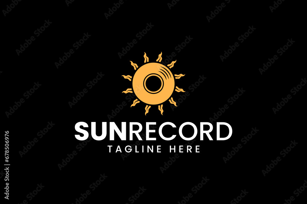 Fototapeta premium music disk with sun shape modern logo for entertainment business