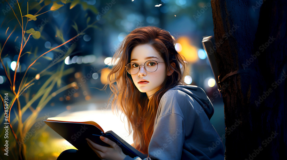 Student studying in park