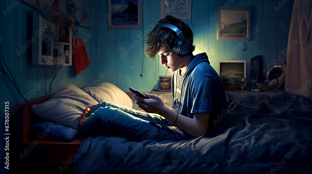 Boy playing game in room