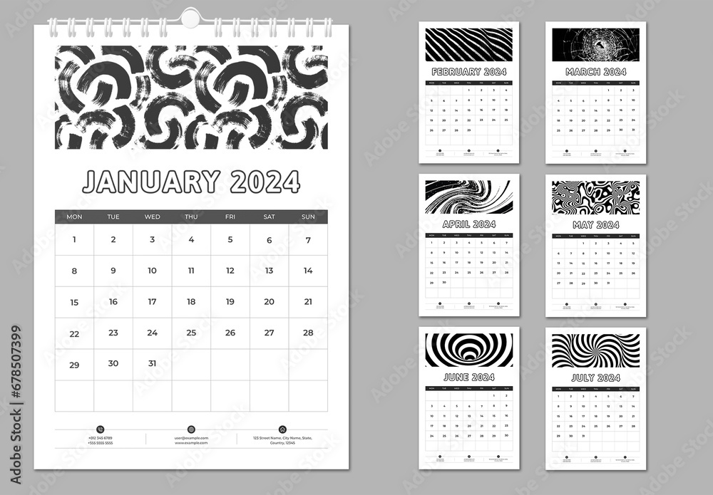 Black and White Calendar 2024 Stock Template | Adobe Stock