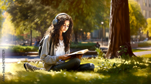 Student studying in park