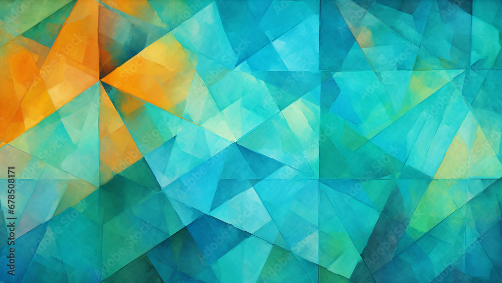 Fototapeta premium Turquoise and Mango Geometric Mosaic Vibrant Modern Design