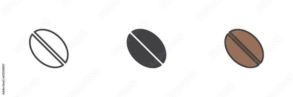 Coffee bean different style icon set Coffee bean different style icon set