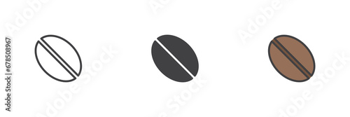 Coffee bean different style icon set